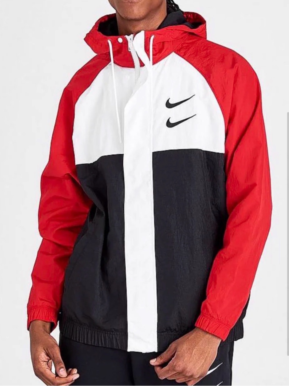 Nike Men’s Double Swoosh Colorblock Hooded Windbreaker Jacket Pockets SizeSmall
